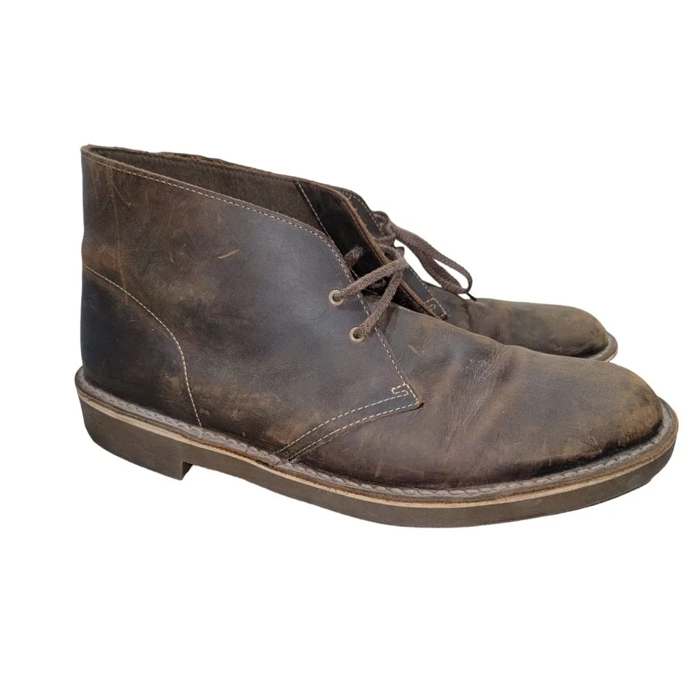 Clarks Bushacre 2 Brown Wax Leather Chukka Boots Men's Size 13